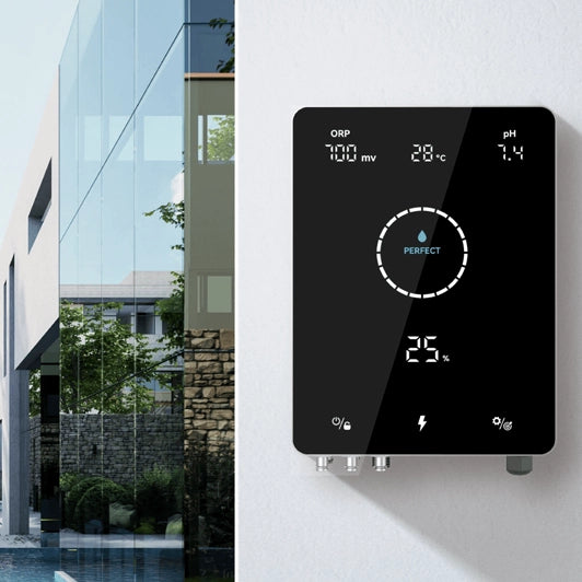 Clorador Salino Inverter Genius Mr. Pure de Aquark BAJA SALINIDAD diseño elegante Q-Tech® 2024 2025