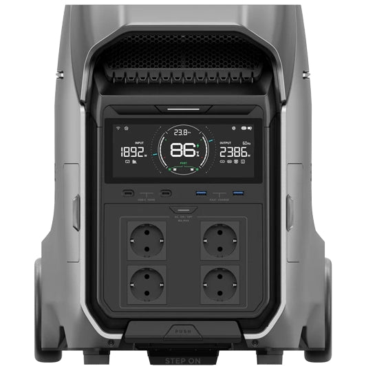 Estación de energía portátil EcoFlow DELTA Pro 3 vista frontal abierto - Q-Tech® 2026