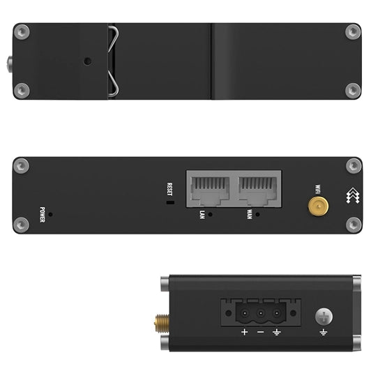 Teltonika RUT140 - Router Ethernet industrial Vista frontal y posterior - Q-Tech® 2024 2025