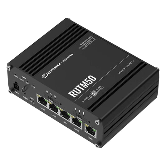 Teltonika RUTM50 - Router celular industrial  industrial 5G Vista diagonal izquierda - Q-Tech® 2024 2025