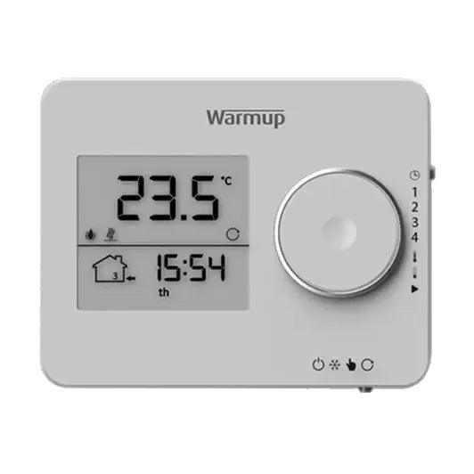 Termostato programable Warmup Tempo Blanco para Suelo Radiante Electrico  Vista frontal - Q-Tech® 2026
