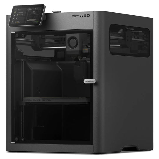 Impresora 3D Bambu Lab X2D de doble extrusor, vista de tres cuartos