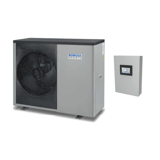 Domusa Dual Clima R EC: outdoor unit and Easy Connect indoor module (sold separately), to scale