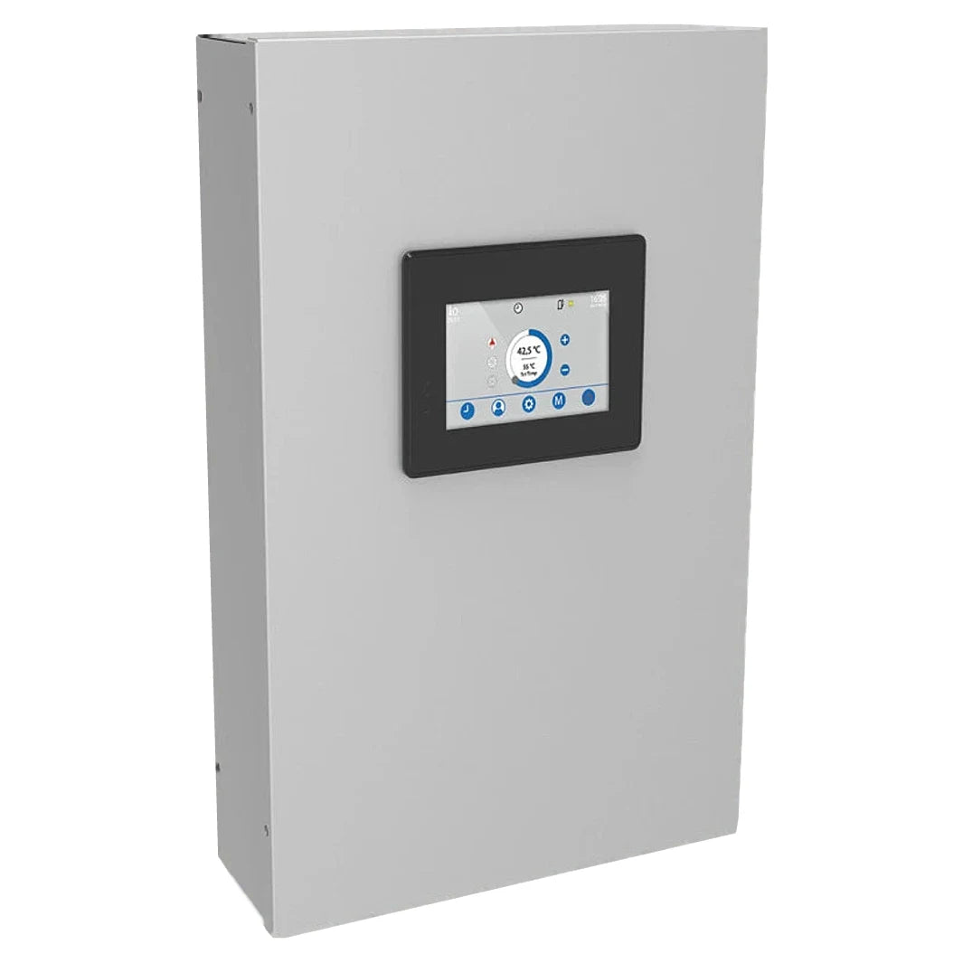Domusa Easy Connect module with touch screen, three-quarter view on a white background