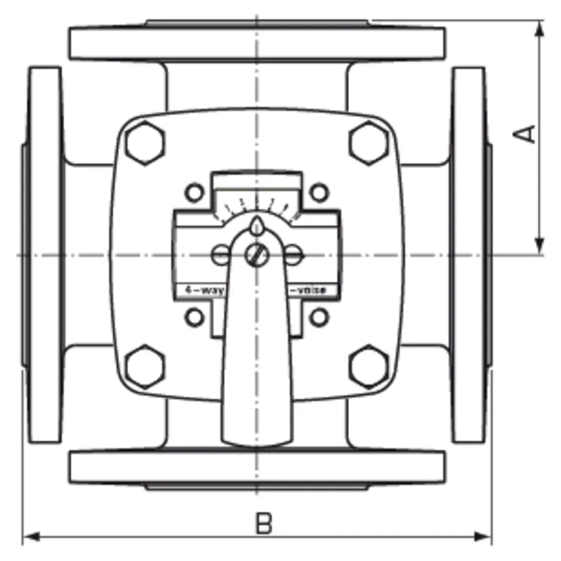 ESBE 4F flanged 4-way valve front dimension drawing