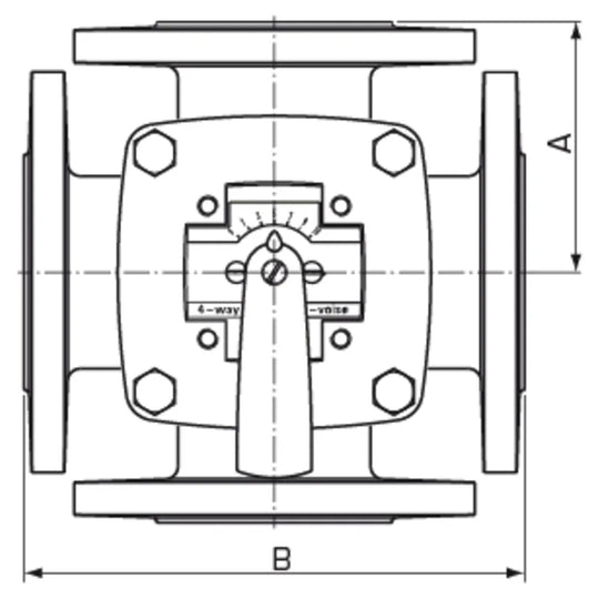 ESBE 4F flanged 4-way valve front dimension drawing