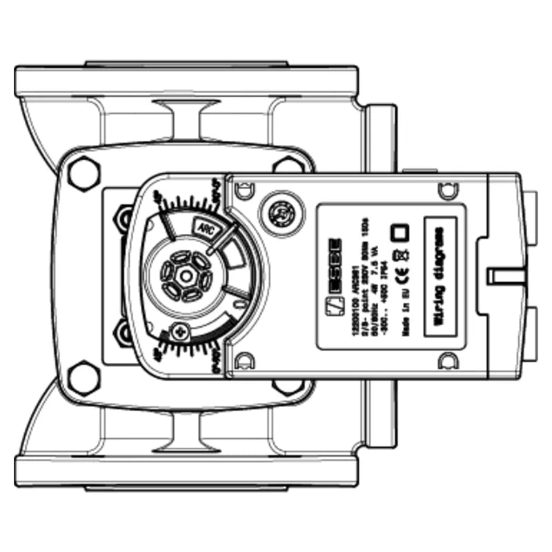 Drawing of the ESBE ARC300 actuator mounted on an ESBE flanged valve