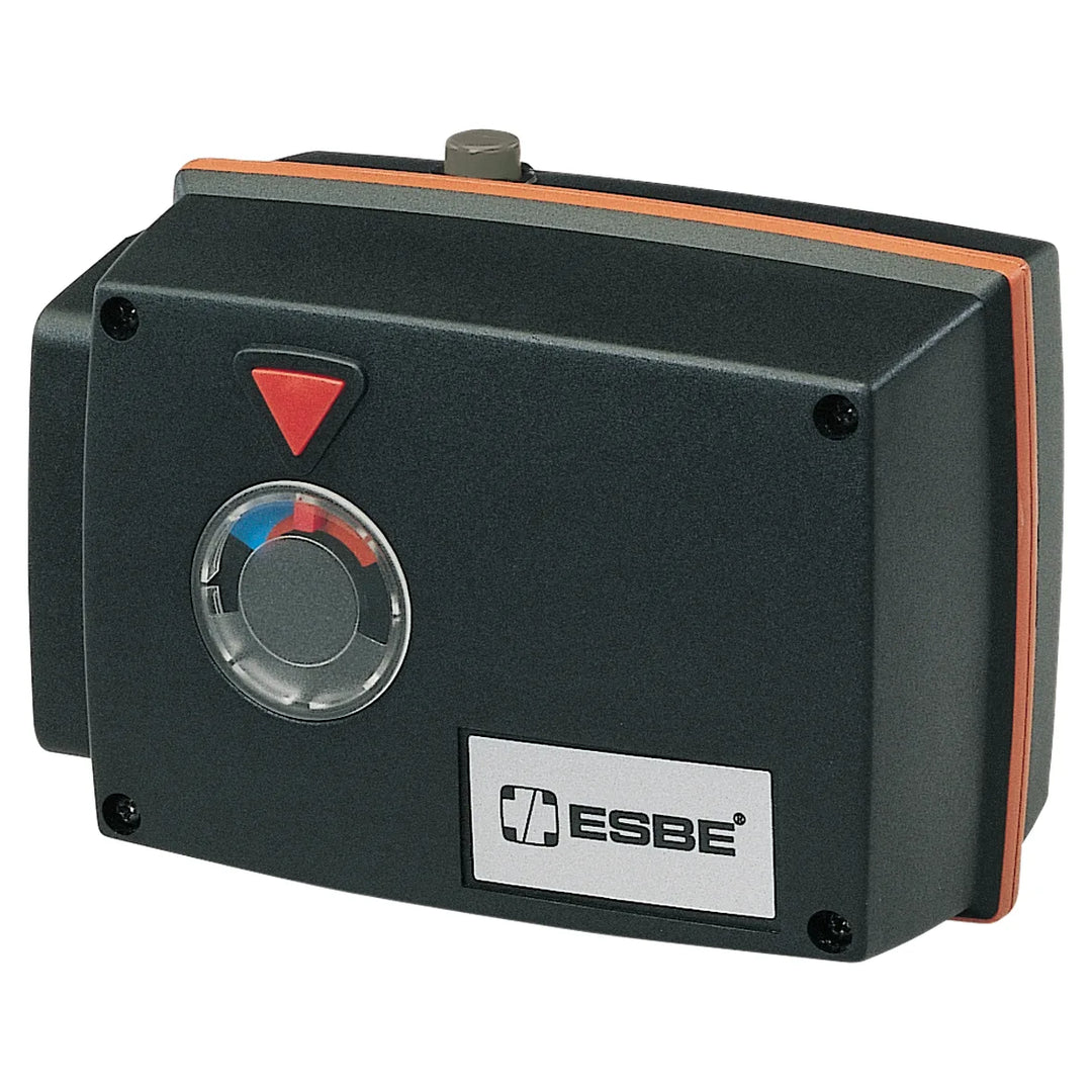 ESBE Series 90 rotary actuator with manual control, three-quarter view