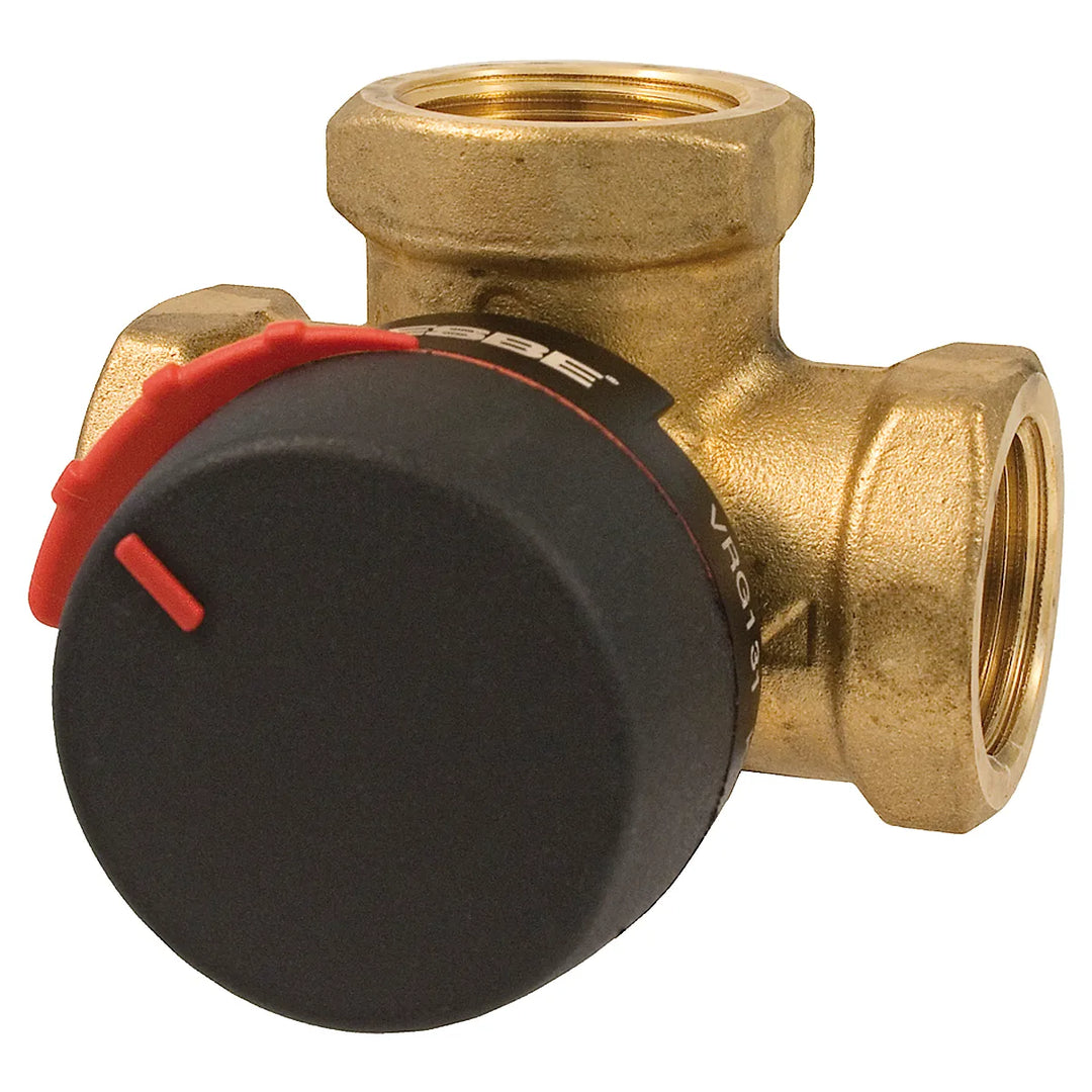 ESBE VRG131 DZR brass rotary valve with manual knob, three-quarter view