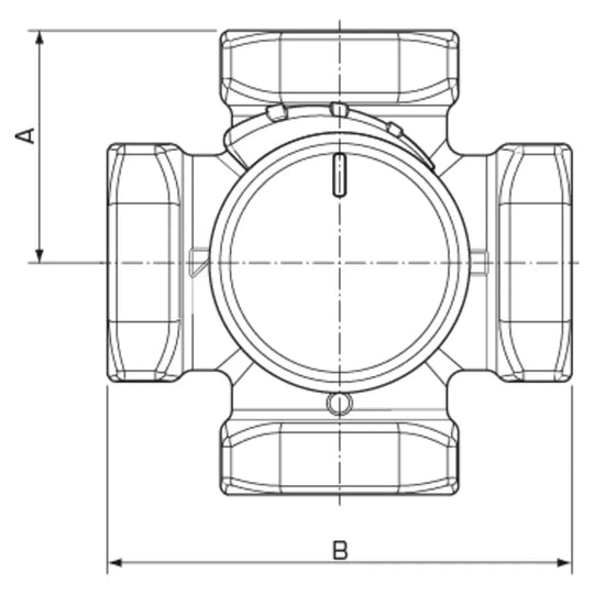 ESBE VRG140 4-way valve front dimension drawing