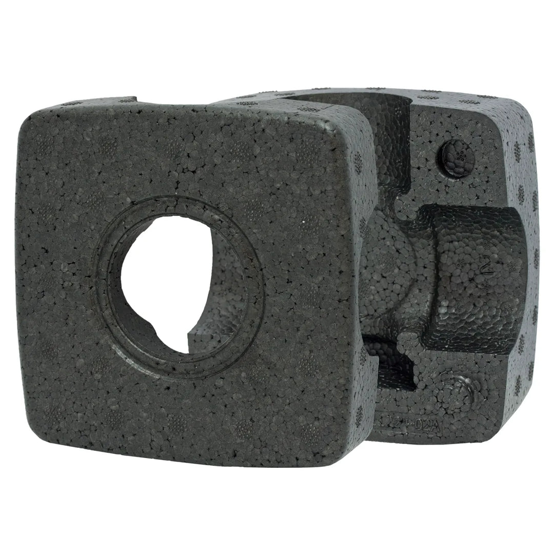 ESBE VRI111 black EPP insulation shell for a DN25 rotary valve, three-quarter view