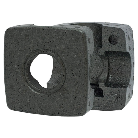 ESBE VRI111 black EPP insulation shell for a DN25 rotary valve, three-quarter view