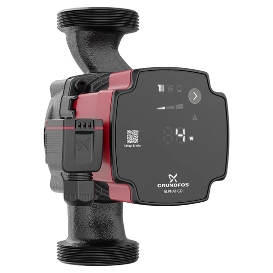 Grundfos ALPHA1 GO circulator pump with G 2 thread and 180 mm body, front view