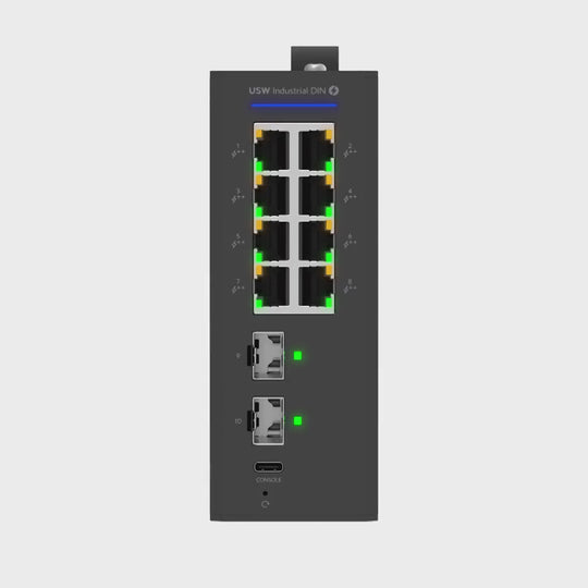 Vídeo oficial de Ubiquiti del UniFi Switch Industrial DIN 8 PoE: vista del producto en movimiento