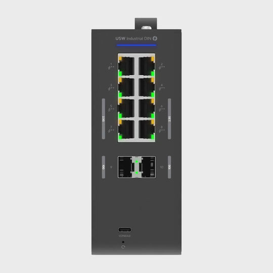 Vídeo oficial de Ubiquiti del UniFi Switch Industrial DIN 2.5G 8 PoE: vista del producto en movimiento