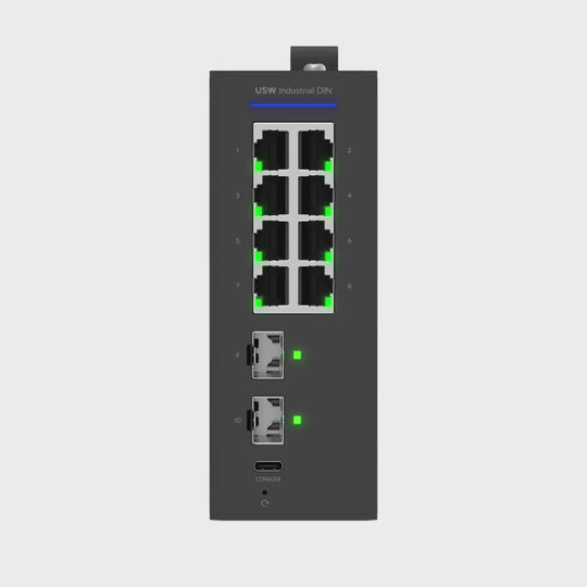 Vídeo oficial de Ubiquiti del UniFi Switch Industrial DIN 8: vista del producto en movimiento