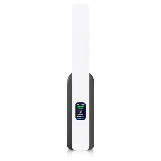 UniFi 5G Backup from the front, compact white modem with status display