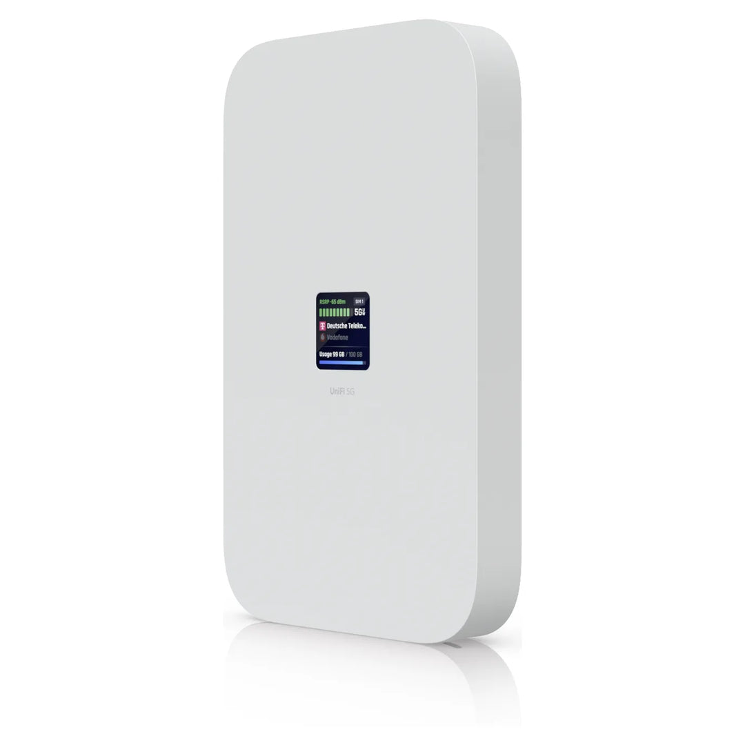 UniFi 5G Max modem from the front, white housing with status display
