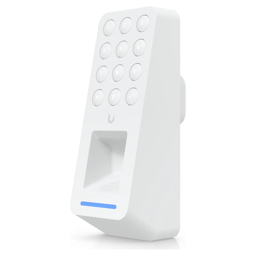 UniFi Access G3 Reader Fingerprint de Ubiquiti en blanco, vista en perspectiva