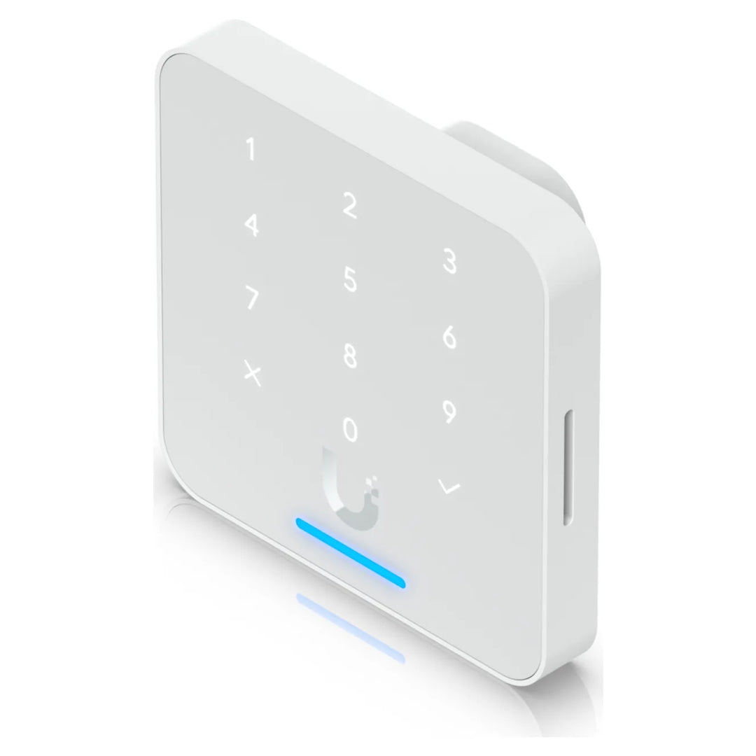 UniFi Access G3 Reader Flex de Ubiquiti en blanco, vista en perspectiva