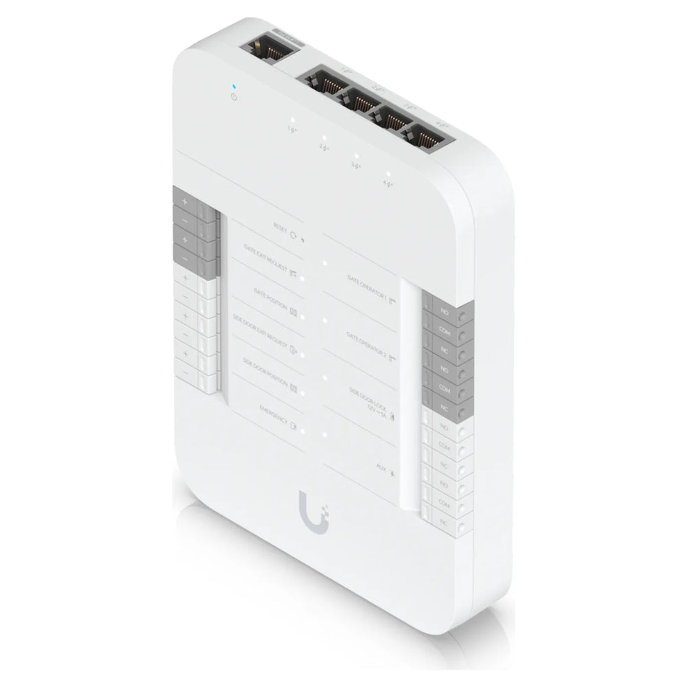 UniFi Access Gate Hub de Ubiquiti, vista en perspectiva