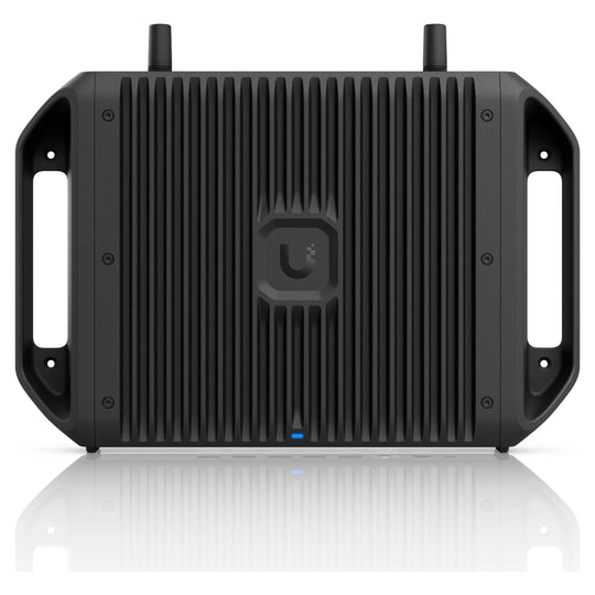 UniFi Cloud Gateway Industrial negro, vista frontal con asas
