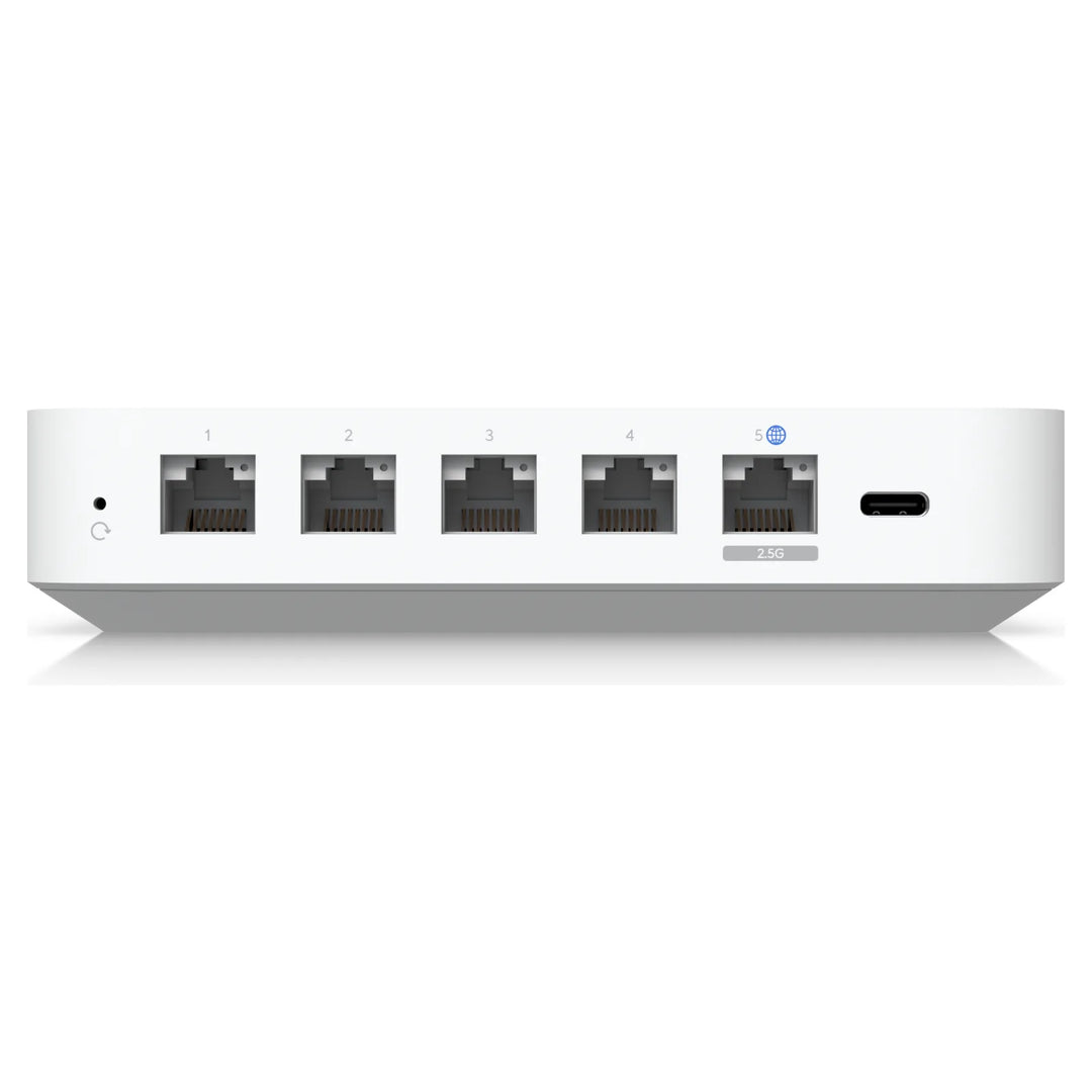 Trasera del UniFi Cloud Gateway Ultra con sus 5 puertos RJ45