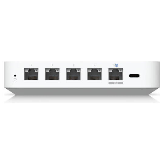 Trasera del UniFi Cloud Gateway Ultra con sus 5 puertos RJ45