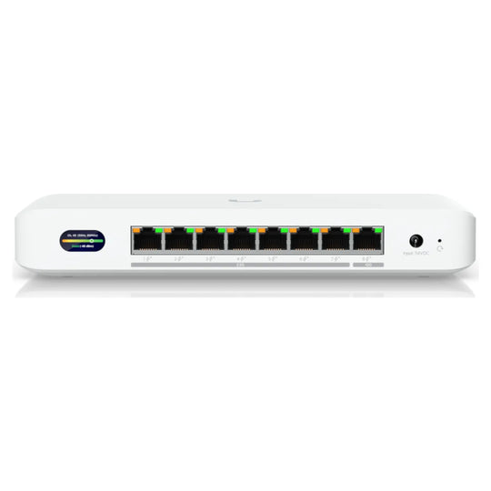 UniFi Device Bridge Switch: front view with status display and 8 RJ45 PoE+ ports