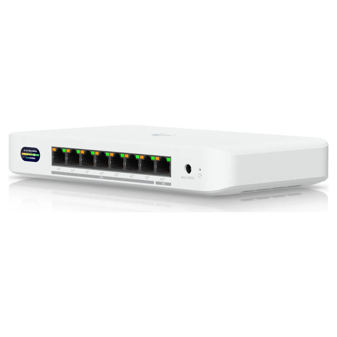 Ubiquiti UniFi Device Bridge Switch (UDB-Switch), WiFi 7 bridge with PoE+ switch, perspective view