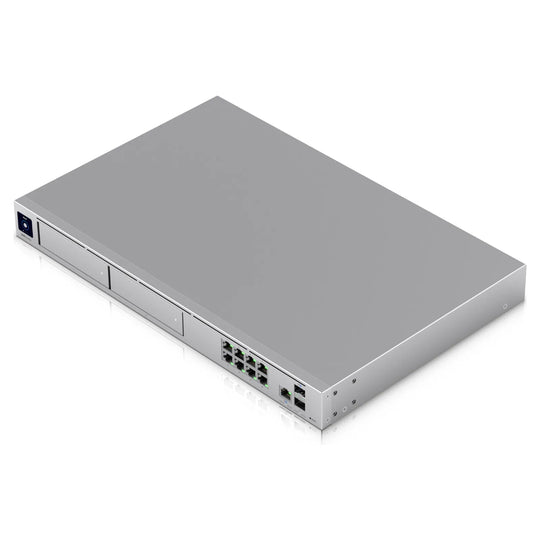 UniFi Dream Machine Pro Max visto desde arriba, carcasa de aluminio