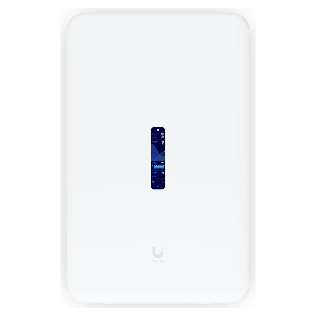 UniFi Dream Wall de frente, gateway de pared blanco con pantalla táctil