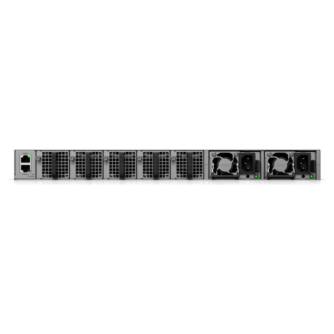 Trasera del UniFi Enterprise Firewall Core con dos fuentes y ventiladores