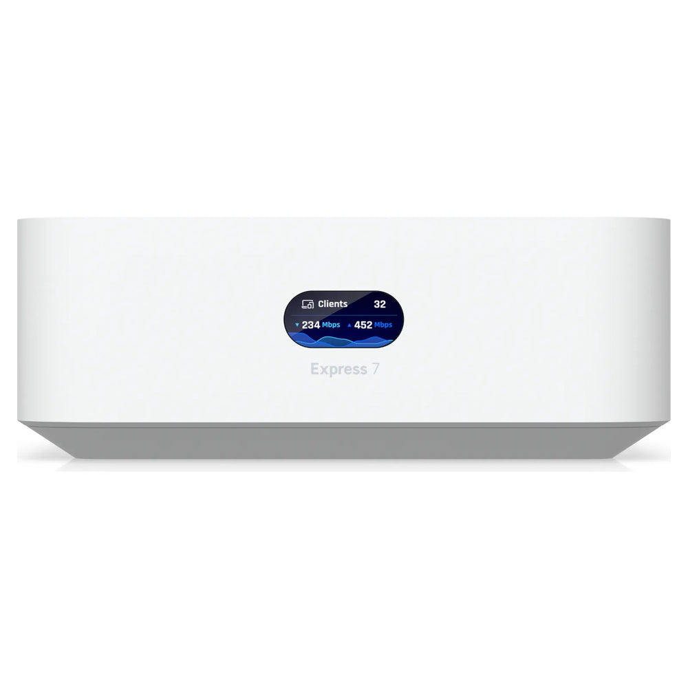 Frontal del UniFi Express 7 con pantalla de estado