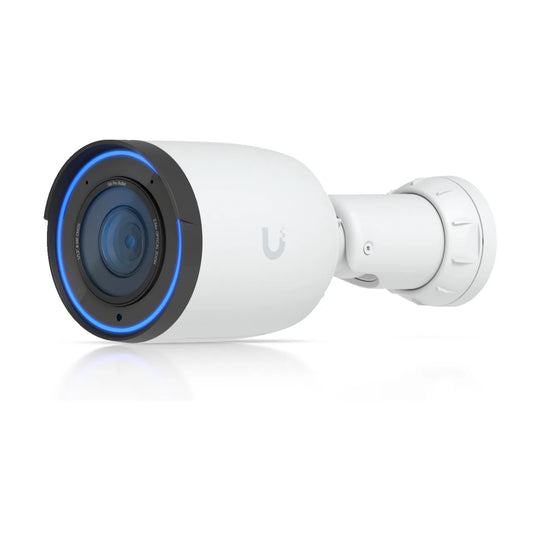 G6 Pro Bullet blanca, vista frontal en ángulo del objetivo