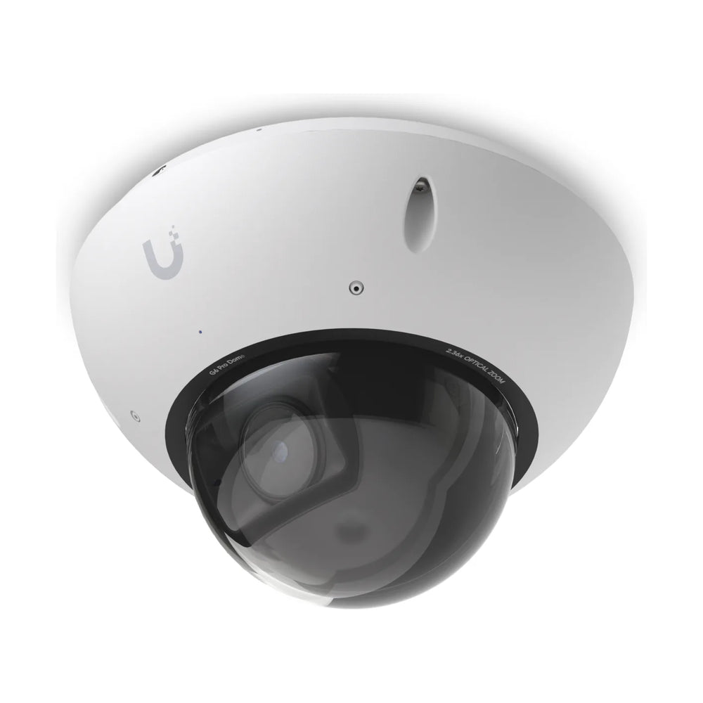 G6 Pro Dome dome camera in white, perspective view of the dome and housing