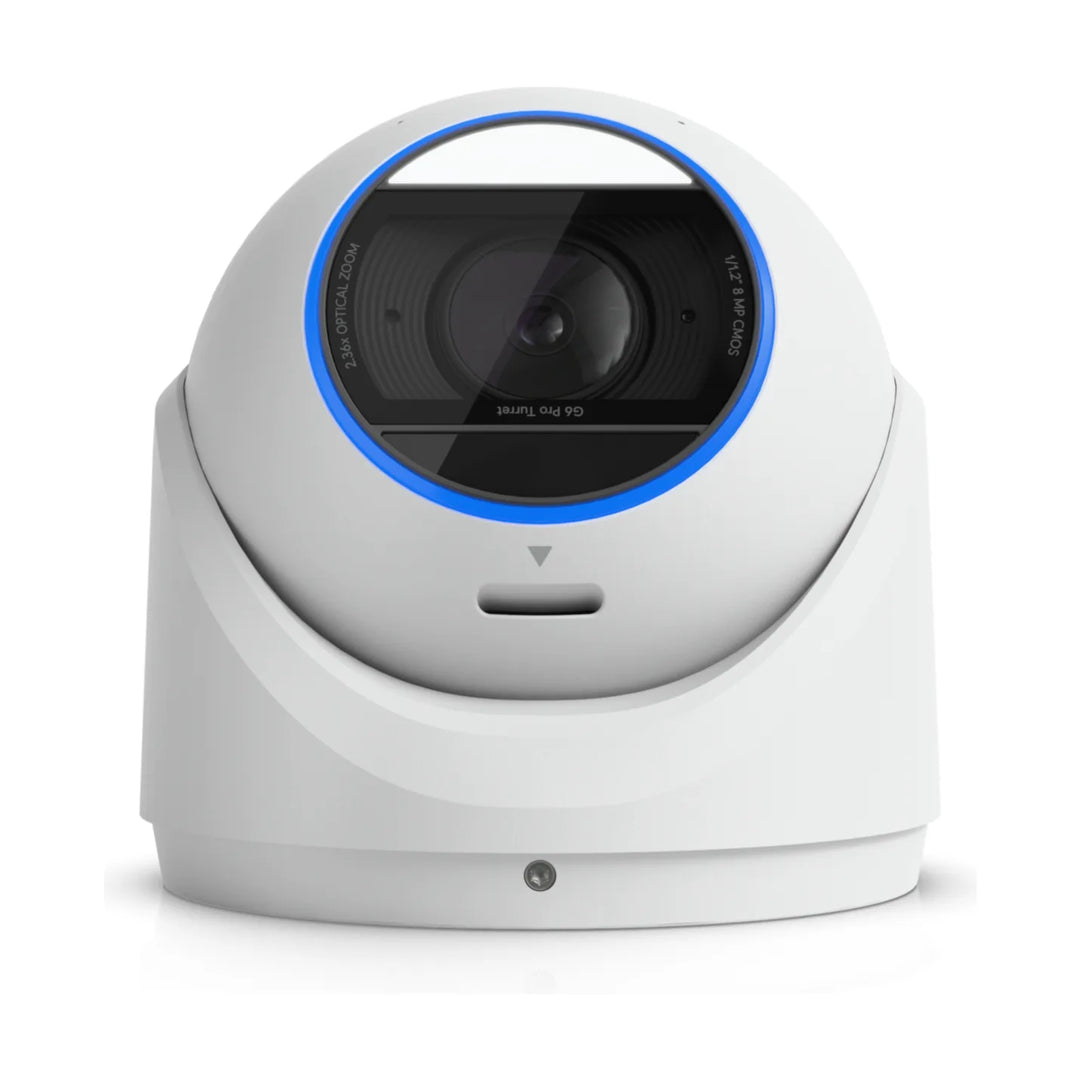 G6 Pro Turret blanca, vista frontal del objetivo con anillo de infrarrojos