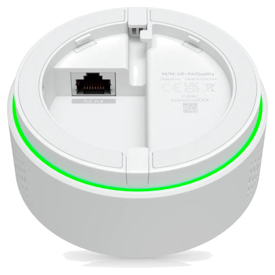 UniFi AirQuality, vista trasera con el puerto de red y el anillo LED