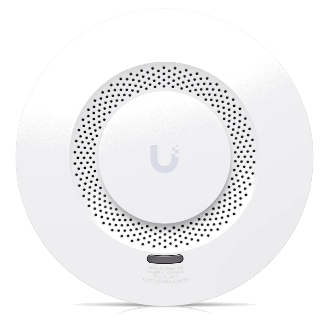 Alarma de humo y CO UniFi SuperLink, vista frontal con el botón