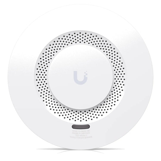 Alarma de humo y CO UniFi SuperLink, vista frontal con el botón
