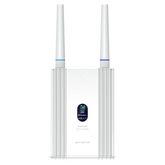 Pasarela Ubiquiti UniFi SuperLink Gateway HA con dos antenas, vista en perspectiva