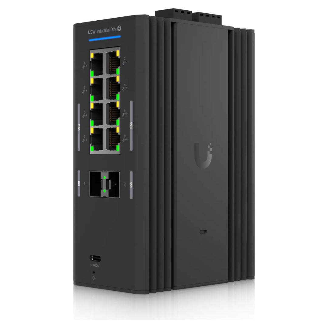 UniFi Switch Industrial DIN 2.5G 8 PoE en perspectiva