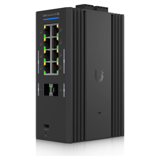 UniFi Switch Industrial DIN 2.5G 8 PoE en perspectiva