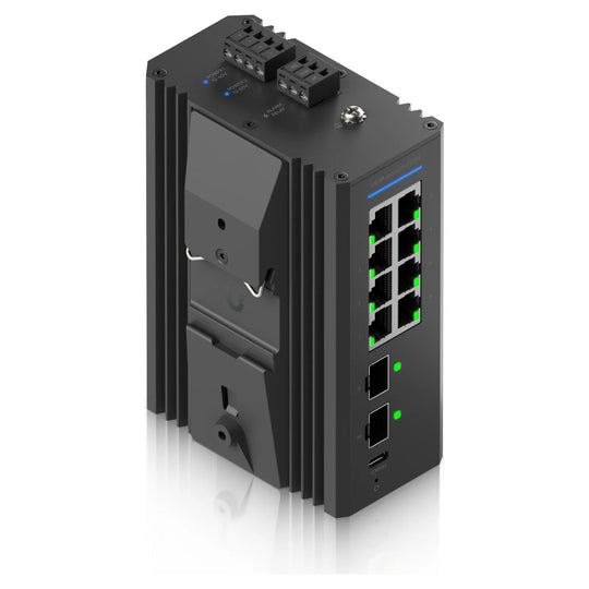 Switch Industrial DIN 8 desde arriba, con bornero de alimentación