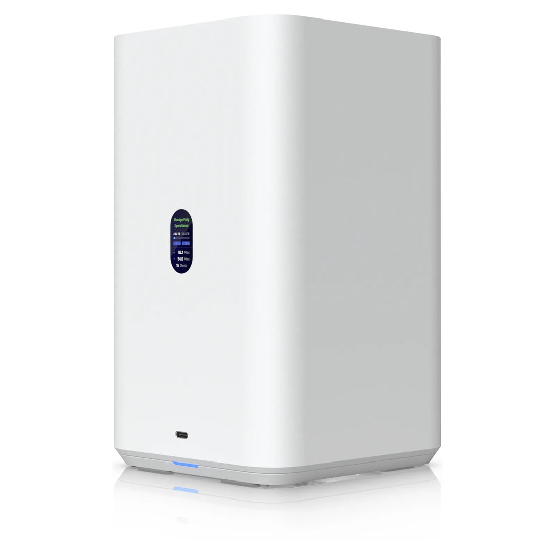 NAS compacto UniFi UNAS 2 blanco, vista en perspectiva