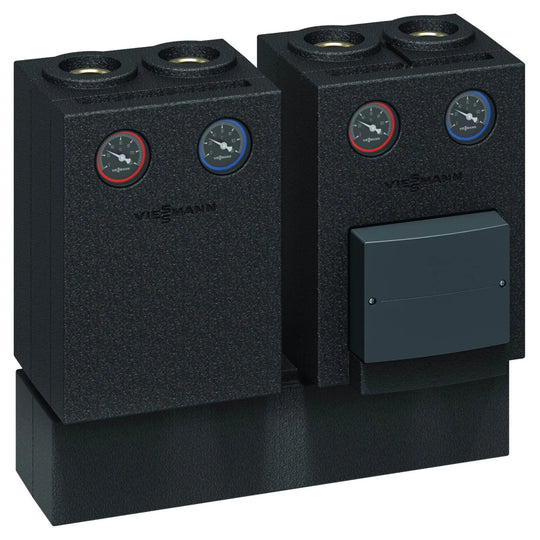 Colector Viessmann con dos grupos de bombeo Divicon montados encima, vista frontal - Q-Tech® 2027