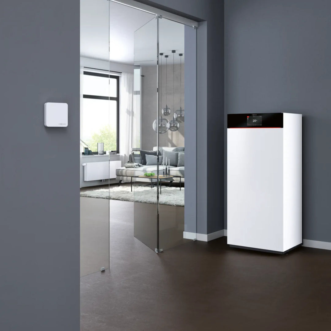 Sensor climático ViCare ZK03839 de Viessmann en una vivienda