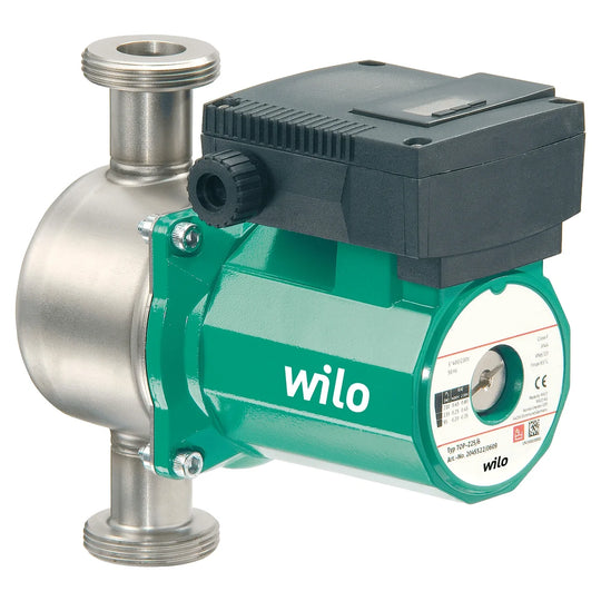 Wilo TOP-Z 25/6 circulator pump with stainless steel body and threaded connections, side view