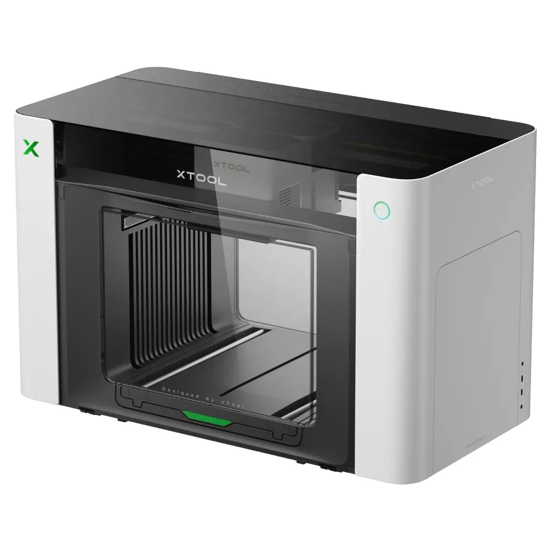 xTool O1 Omni Printer UV printer, three-quarter view showing the front door and print bed